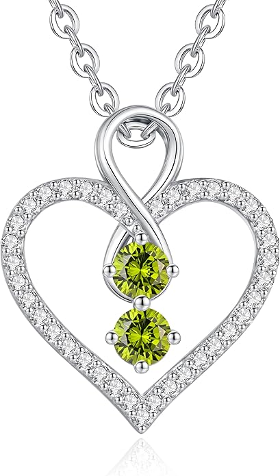 LOUISA SECRET Infinity Double Birthstone Necklace, 925 Sterling Silver Tiny Pendant Heart Necklace for Women Wife Her, Best Jewelry Gift Heart Jewelry Meaningful Gift for Valentine's Day, Christmas, Birthday Anniversary