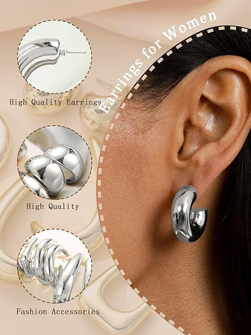 10 Pairs Chunky Gold Earrings for Women, Hypoallergenic Statement Hoops Earring for Multipack, Trendy Gold Chunky Hoop Earrings Jewelry for Gift