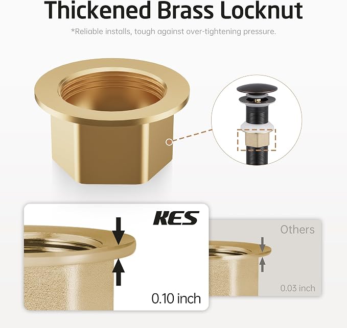 KES Bathroom Sink Drain with Strainer Basket Hair Catcher Anti Clog Pop Up - Image 7