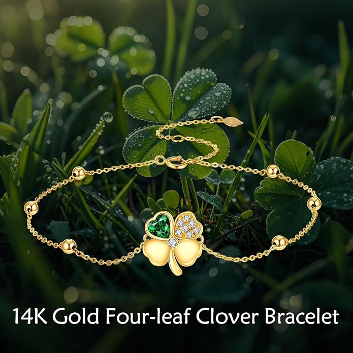KECHO 14k Yellow Gold Butterfly/Dragonfly/Frog/Sunflower/Daisy/Tree of life/Moon/Clover Bracelet Anklet for Women