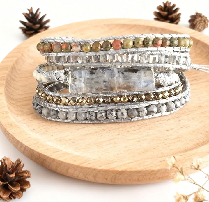 ZOSOJONA Women Wrap Bracelets Boho Natural Stone Jasper Turquoises Strand Bracelet Jewelry Collection