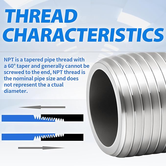 ChillWaves 304 Stainless Steel Pipe Fitting, Nipple Cast Pipe 1-1/2" NPT Male x - Image 6