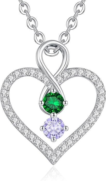 LOUISA SECRET Infinity Double Birthstone Necklace, 925 Sterling Silver Tiny Pendant Heart Necklace for Women Wife Her, Best Jewelry Gift Heart Jewelry Meaningful Gift for Valentine's Day, Christmas, Birthday Anniversary
