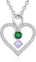 LOUISA SECRET Infinity Double Birthstone Necklace, 925 Sterling Silver Tiny Pendant Heart Necklace for Women Wife Her, Best Jewelry Gift Heart Jewelry Meaningful Gift for Valentine's Day, Christmas, Birthday Anniversary