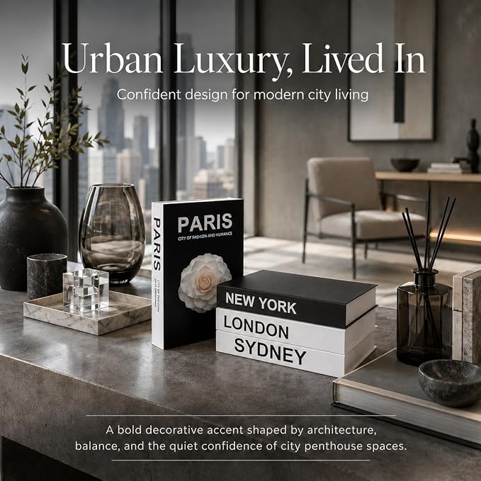 4 Pcs Decorative Books | Faux Travel Coffee Table & Shelf Decor | Worldly - Image 5
