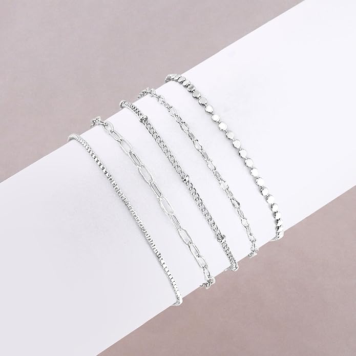 VIBILIA Dainty Gold Chain Bracelet for Women Trendy Stackable Adjustable Layered Metal Bracelet Gold Plated Twist Link Figaro Chain Paperclip Bracelets Fashion Jewelry