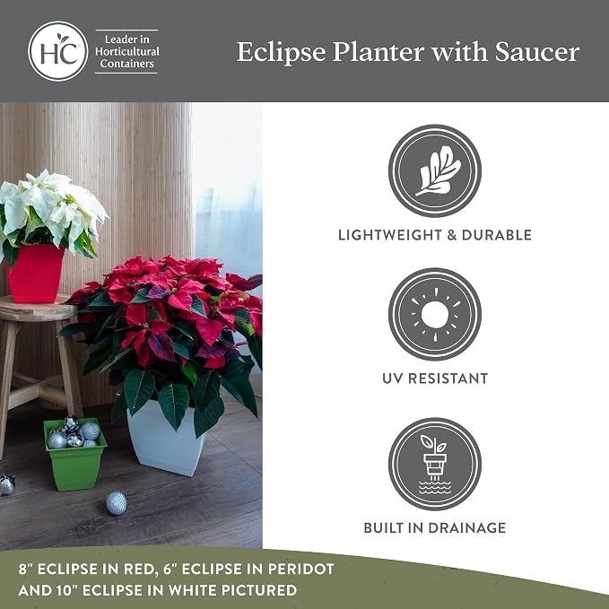 The HC Companies Eclipse Square Planter Pot, 8 Inch, Attached Saucer, Drainage - Image 4