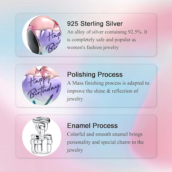 Birthday Fashion Love Heart Dangle Charm 925 Sterling Silver Charms fits Bracelets and Necklace Pendant Bead Charms Jewelry Present for Women Family Friends