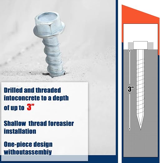 Tandefio 120 Pack 3/8 x 3 Concrete Anchors and Screw Kits Galvanized | Large - Image 5