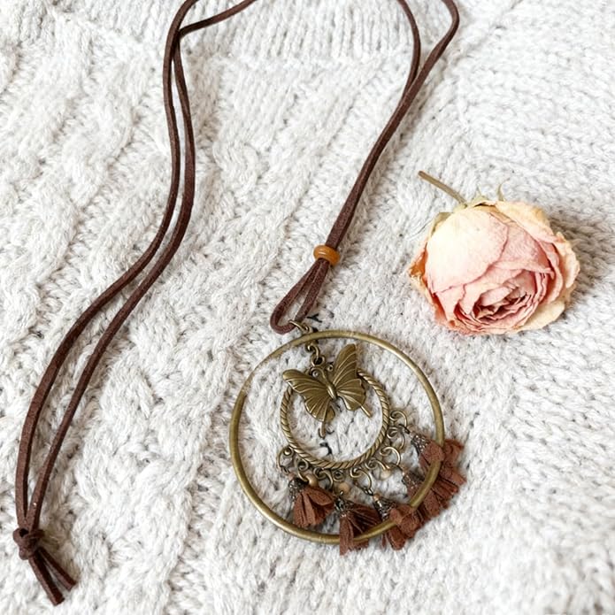 Boho Necklaces for Women, Vintage Pendant Necklaces Two Layers of Wear Choker, Adjustable Trendy Necklace Hippie Handmade Fashion Jewelry Accessories, Birthday Gifts