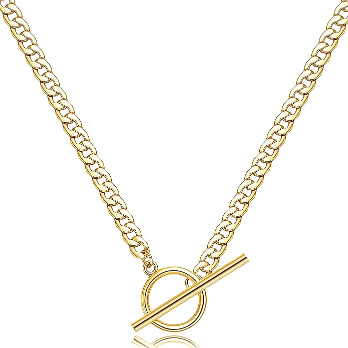 CHESKY Layered Necklaces for Women, 14K Gold Plated Chain Necklace Women Trendy Cuban Link Paperclip Chain Toggle Clasp Necklace Fashion Chunky Jewelry for Women