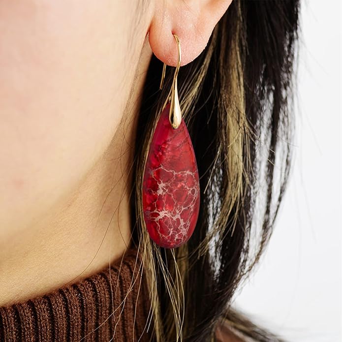SELOVO Stone Fishhook Dangle Drop Earrings Statement Earrings for Women Stone