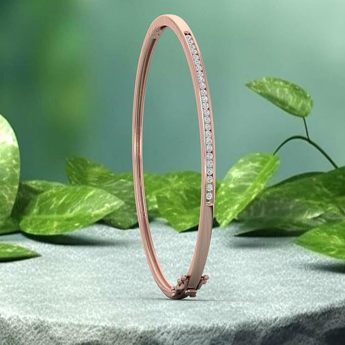 1/2 Carat Channel Set Round-Cut Natural Diamond Bangle Bracelet for Women in 14K Gold (SI1-SI2 Clarity)