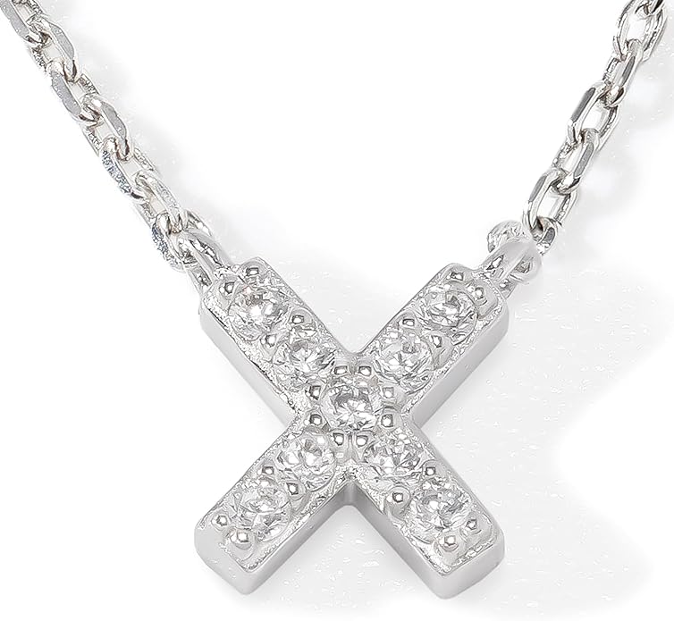 JTV Sterling Silver Initial Necklace for Women, 0.13 CTW White Cubic Zirconia Letter Pendant, Rhodium-Plated, Personalized Monogram Jewelry, Gift Box Included, 18”