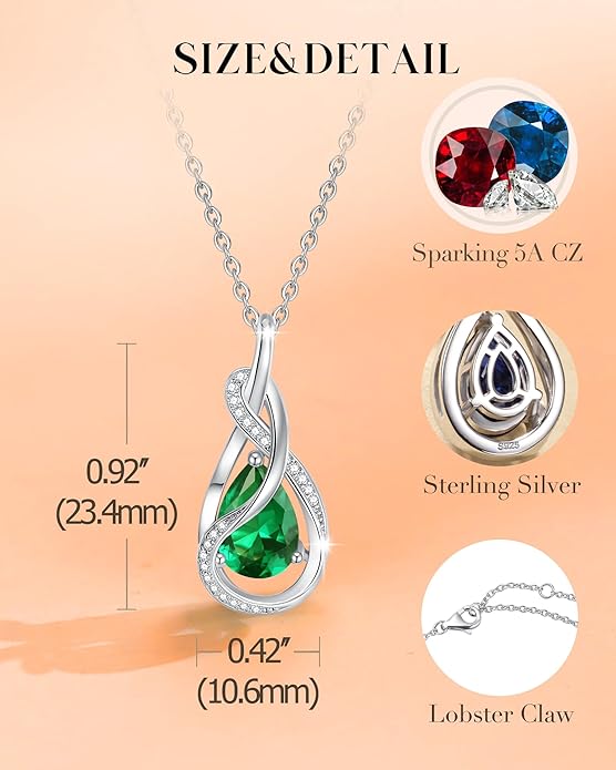 FANCIME TimelessTie Birthstone Necklace for Women White Gold Plated Sterling Silver Ribbon Design Jewelry Knot Pendant Fine Jewelry Gemstone Birthday Graduation Anniversary Valentines Day Gifts for Women Wife Mother Her