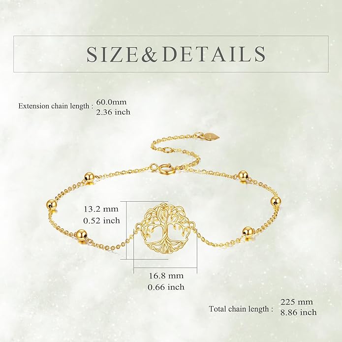 KECHO 14k Yellow Gold Butterfly/Dragonfly/Frog/Sunflower/Daisy/Tree of life/Moon/Clover Bracelet Anklet for Women