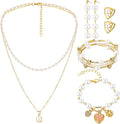 Glenmal Pearl Rhinestone Jewelry Set for Women Pearl Necklace Bracelet Earrings for Wedding Birthday Bridal Shower Tea Party
