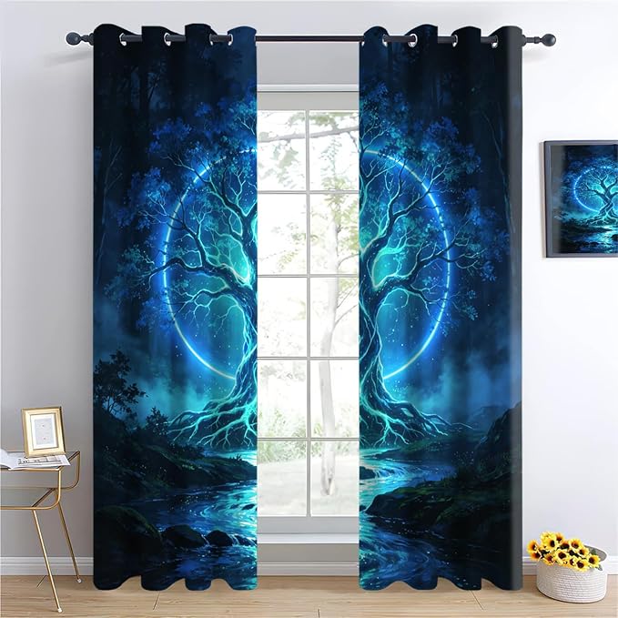 Tree of Life Curtains for Bedroom Living Room Decor, Glowing Tree of Life - Image 3