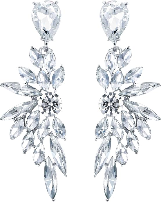 BriLove Women's Wedding Bridal Crystal Teardrop Multi Marquise Cluster Bling Dangle Earrings