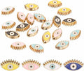 MECCANIXITY 20 Pcs Eye Shaped Evil Eye Beads Colorful Flat Loose Spacer Evil Eye Charms for DIY Bracelet Earrings Necklace Crafts Jewelry Making, Pink/Sky Blue/Yellow/Black/White