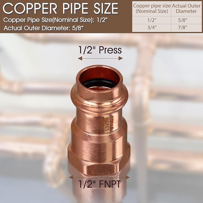 Copper Press Fittings 12pk, 1/2" Press x 1/2"NPT Copper Press Female Adapter | - Image 2