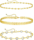 MIDEEO Gold/Silver Ankle Bracelets for Women,14K Gold Anklets for Women Waterproof Cuban Link Heart Beads Herringbone Rhinestone Anklets Set Layered Anklet Bracelets for Women Gold Jewelry Gift