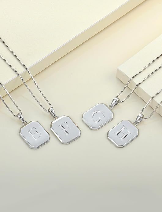 YL Initial Necklace 925 Sterling Silver Square/Round/Heart Letter Pendant A-Z Alphabet Polished Jewelry for Women