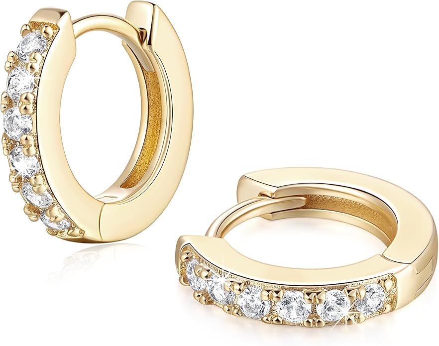 NEARLAND 14K Gold Hoop Earrings for Women 14K Gold Earrings Hypoallergenic Lightweight Small Hoop Earring for Womens with Round Cubic Zirconia Huggie Hoops Earring for Women 12/14/16/20/25/30mm