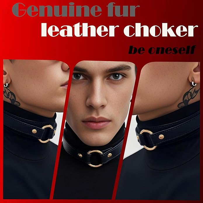 Black Choker Necklaces for Women, 100% Genuine Leather Fur,Collar for Man and Woman, Premium Goth Punk Accessory