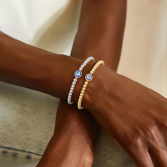 Gold Bracelets for Women 14K Gold Beaded Bracelets Stackable Bracelets for Women Gold Charm Bracelet Non Tarnish Gold Jewelry for Women Trendy