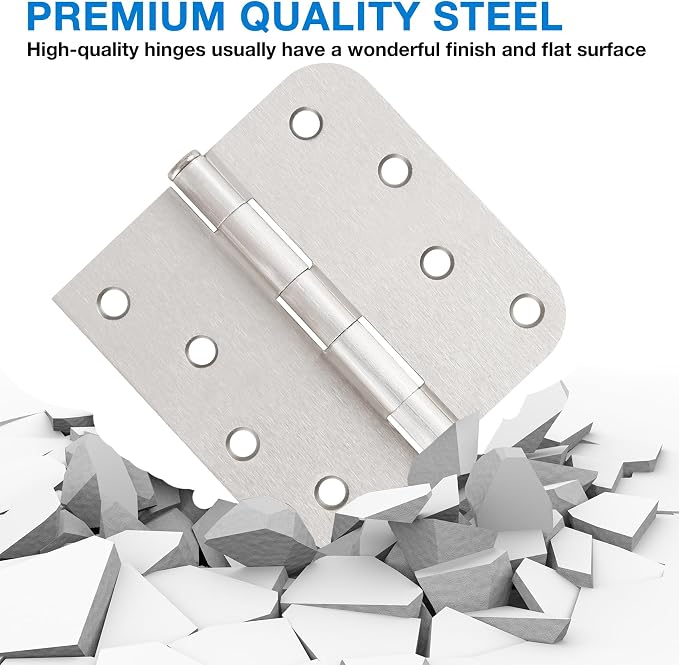 3 Pack Heavy Duty Iron Door Hinges Brushed Nickel 4 Inch x 4 Inch | Satin - Image 6