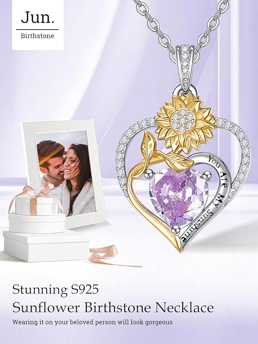 Valentine's Day Gifts for Wife 925 Sterling Silver Double Birthstone Pendant Necklaces I Love You for Always and Forever Necklace Anniversary Birthday Gifts for Wife Girlfriend Mom Her