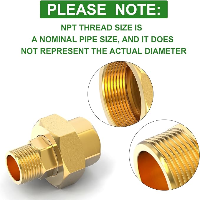 2PCS Brass Union，1/4" NPT Male x 1/4" NPT Female Brass Pipe Fitting - Image 3