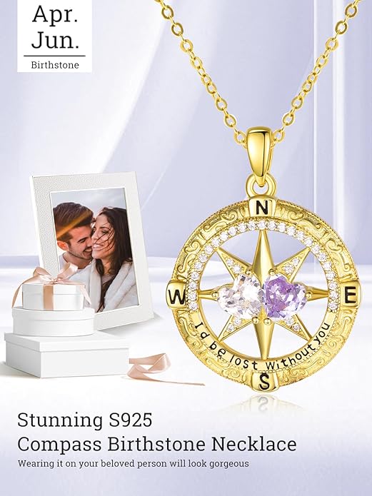 Valentine's Day Gifts for Wife 925 Sterling Silver Double Birthstone Pendant Necklaces I Love You for Always and Forever Necklace Anniversary Birthday Gifts for Wife Girlfriend Mom Her
