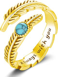 Turquoise/Moss Agate/Moonstone/Black Onyx/Lapis Lazuli/Labradorite/Tiger Eye Feather Ring 925 Sterling Silver Adjustable Ring Western Thumb Rings Vintage Jewelry Gifts for Women