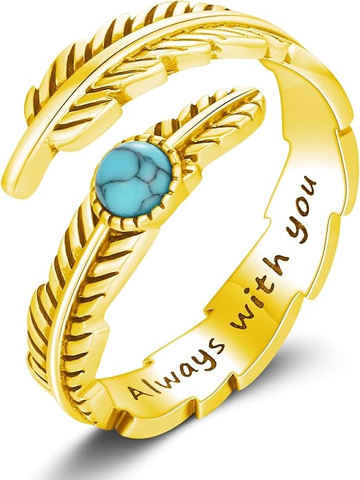 Turquoise/Moss Agate/Moonstone/Black Onyx/Lapis Lazuli/Labradorite/Tiger Eye Feather Ring 925 Sterling Silver Adjustable Ring Western Thumb Rings Vintage Jewelry Gifts for Women