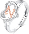 INFUSEU 925 Sterling Silver Initial Heart Ring for Women Girls, Adjustable Size