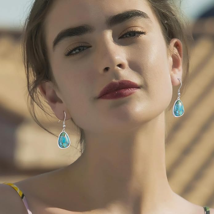 Turquoise Earrings for Women Western Jewelry for Women 925 Sterling Silver Dangle Drop Earrings Boho Western Vintage Jewelry for Gift