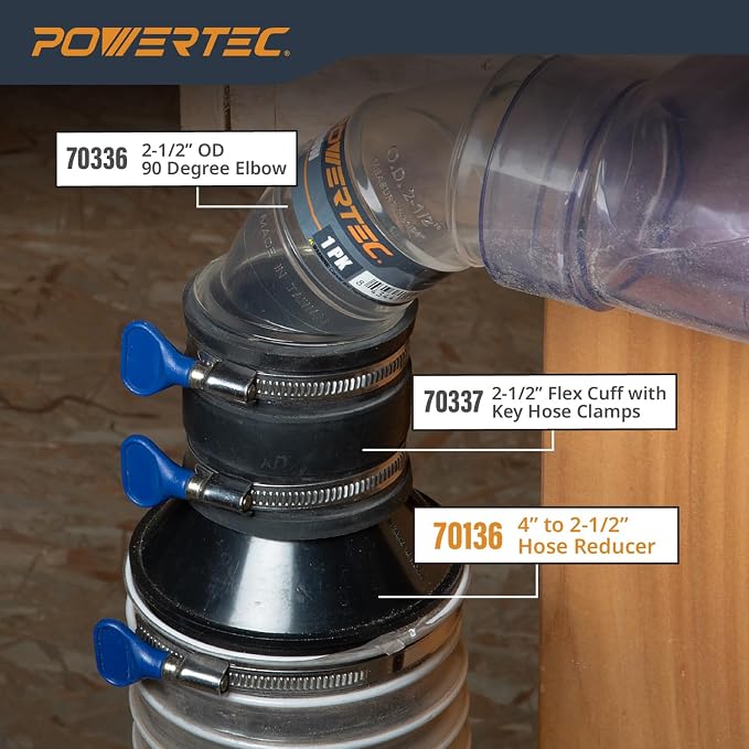 POWERTEC 70136 4" to 2-1/2" Cone Reducer, Dust Collection Fittings - Image 9