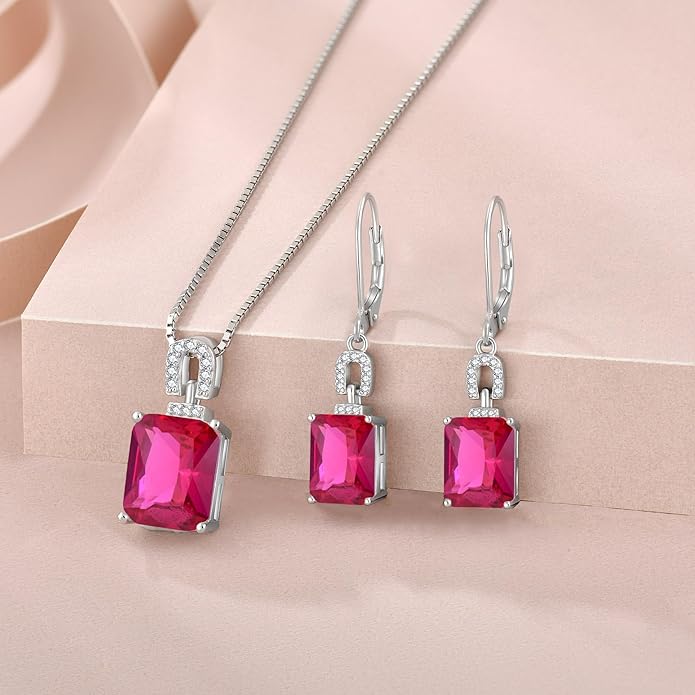 Emerald Cut Earrings 925 Sterling Silver Baguette Birthstone Dangle Drop Leverback Earrings Jewelry Gifts for Women