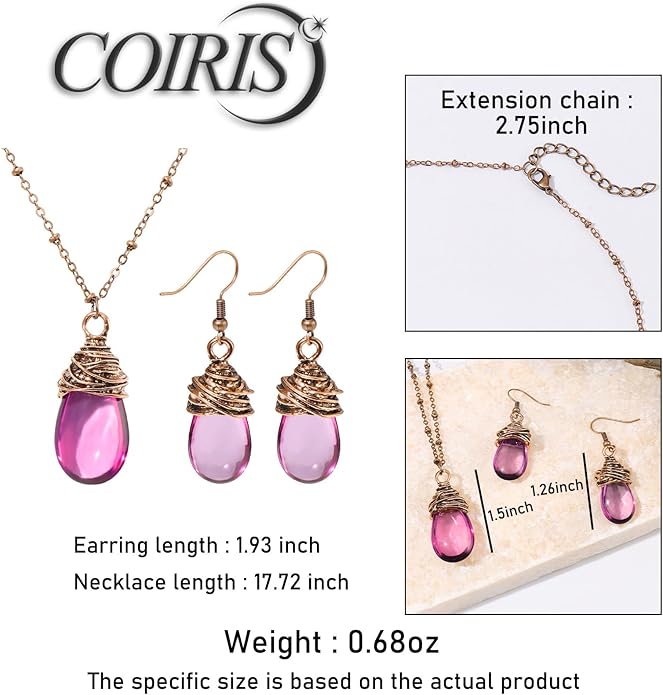 Coiris Brown Jewelry Set for Women Boho Water Drop Necklace and Earrings Set Bohemian Vintage Lantern Pendant Western Dangle Jewelry Gift for Her