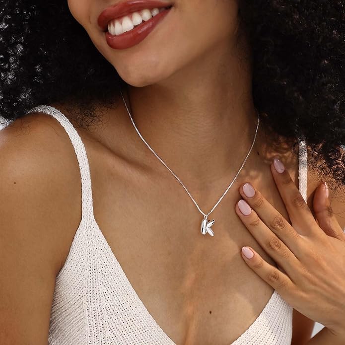 Bubble Gold Silver Letter Necklace Initial Necklaces for Women Trendy 14K Dainty Charm Pendant Name Necklace Personalized Jewelry Gift for Women Teen