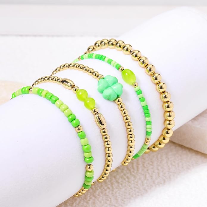 Gold Bracelets for Women Waterproof, 14K Gold Plated Beaded Cross Bracelets Set,Boho Stretch Bracelets Stackable Jewelry for Women Teenage Girls Jewelry Christmas Gifts