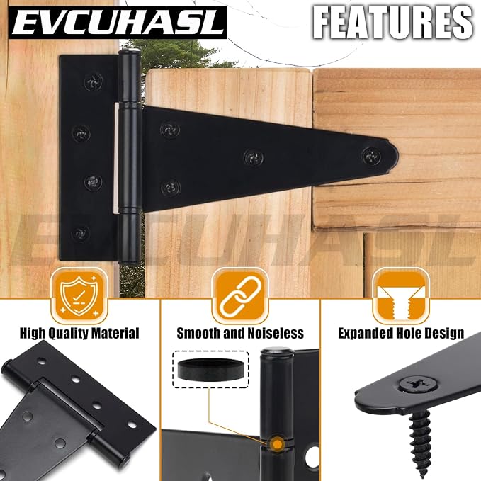 6 Inch T-Strap Gate Hinges, Shed Barn Door Hinges Heavy Duty, Yard Gate - Image 4