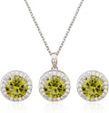 Bridal Crystal Jewelry Set - Sterling Silver Round Cubic Zirconia CZ Rhinestone Halo Birthstone Pendant Necklace Stud Earrings Set for Wedding Bride Bridesmaids Birthday Gift