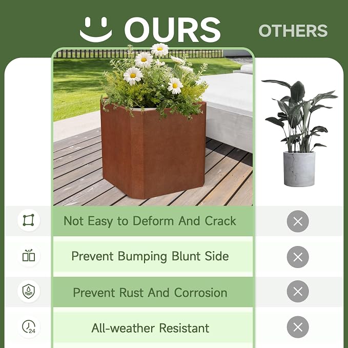 Corten Steel Planter Box 26”L x 26"W x 26"H Large Square Steel Planter Box | - Image 7