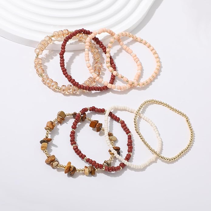 Heishi Beaded Stretch Bracelets for Women Stackable Polymer Clay Beads Bracelets Friendship Boho Summer Beach Bracelet Jewelry Set