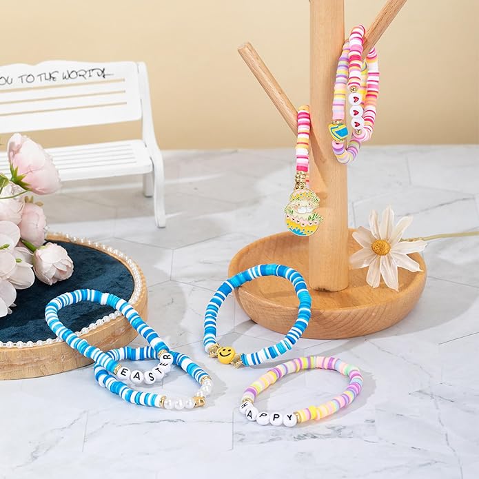 Friendship Beaded Bracelets for Women, Stackable Colorful Surfer Boho Clay Bead Stretch Bracelets