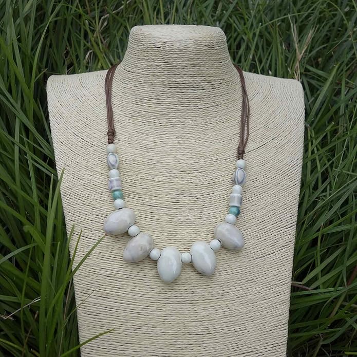 Boho Round Colorful Ceramic Beaded Necklace, Adjustable Hippie Statement Necklace, Handmade Ethnic Jewelry Gift for Women