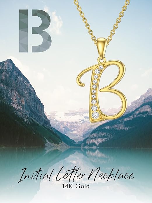14k Gold Initial Necklace for Women, Solid Gold Moissanite Letter Pendant Necklaces Jewelry for Her Birthday Valentines Day Gifts for Mom Wife Christmas Gifts for Girlfriend Sister